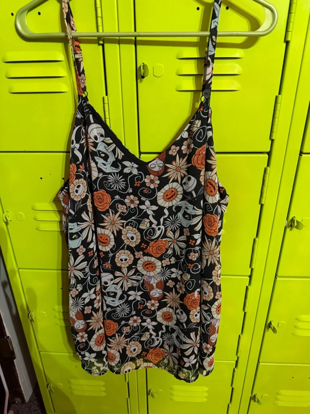 Floral Halloween Print Black & Orange Cami Tank Top Disney - Picture 1 of 4